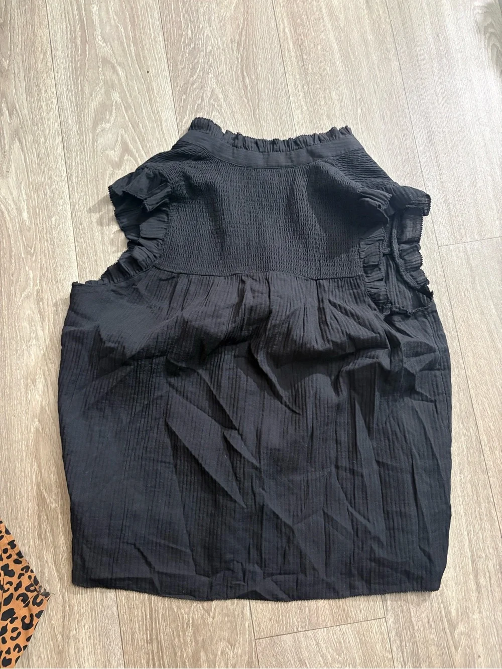 J. Crew Black Sleeveless Ruffle-Yoke Blouse